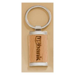 7/8" x 1 1/4" Rectangle Silver Key Ring with Maplewood Insert