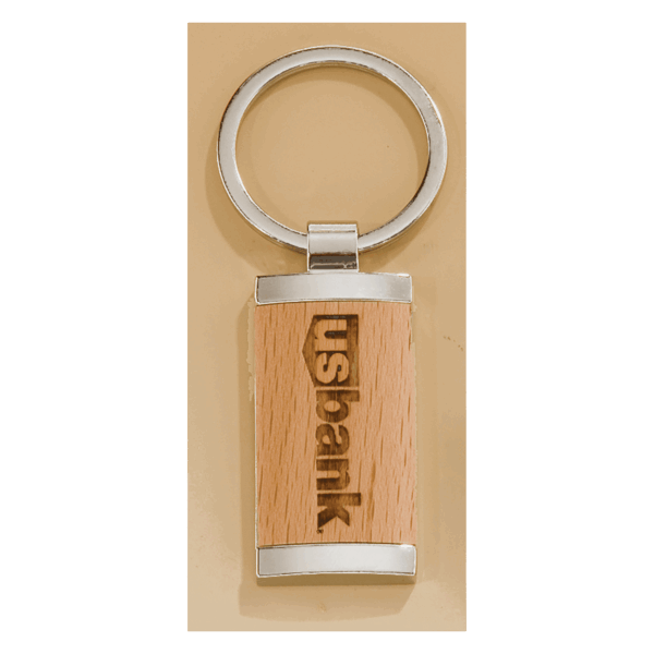 7/8" x 1 1/4" Rectangle Silver Key Ring with Maplewood Insert