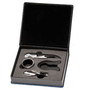 Blue Marbleized Leather Wine Tool Gift Set