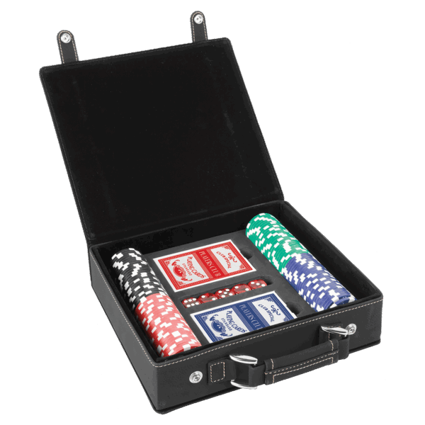 Black/Gold Laserable Leatherette 100 Chip Poker Set
