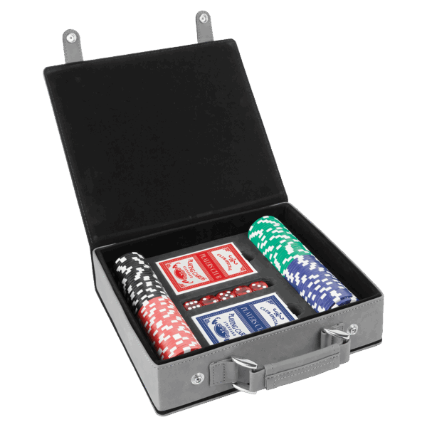 Gray/Black Laserable Leatherette 100 Chip Poker Set