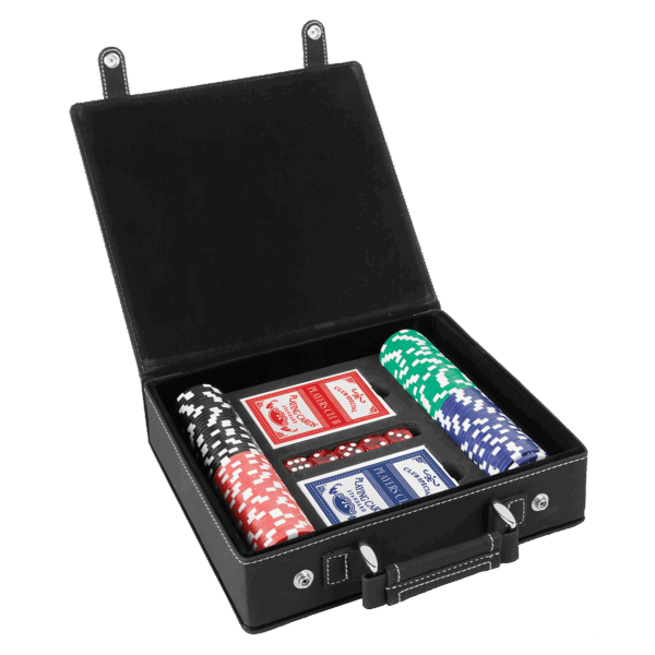 Black/Silver Laserable Leatherette 100 Chip Poker Set