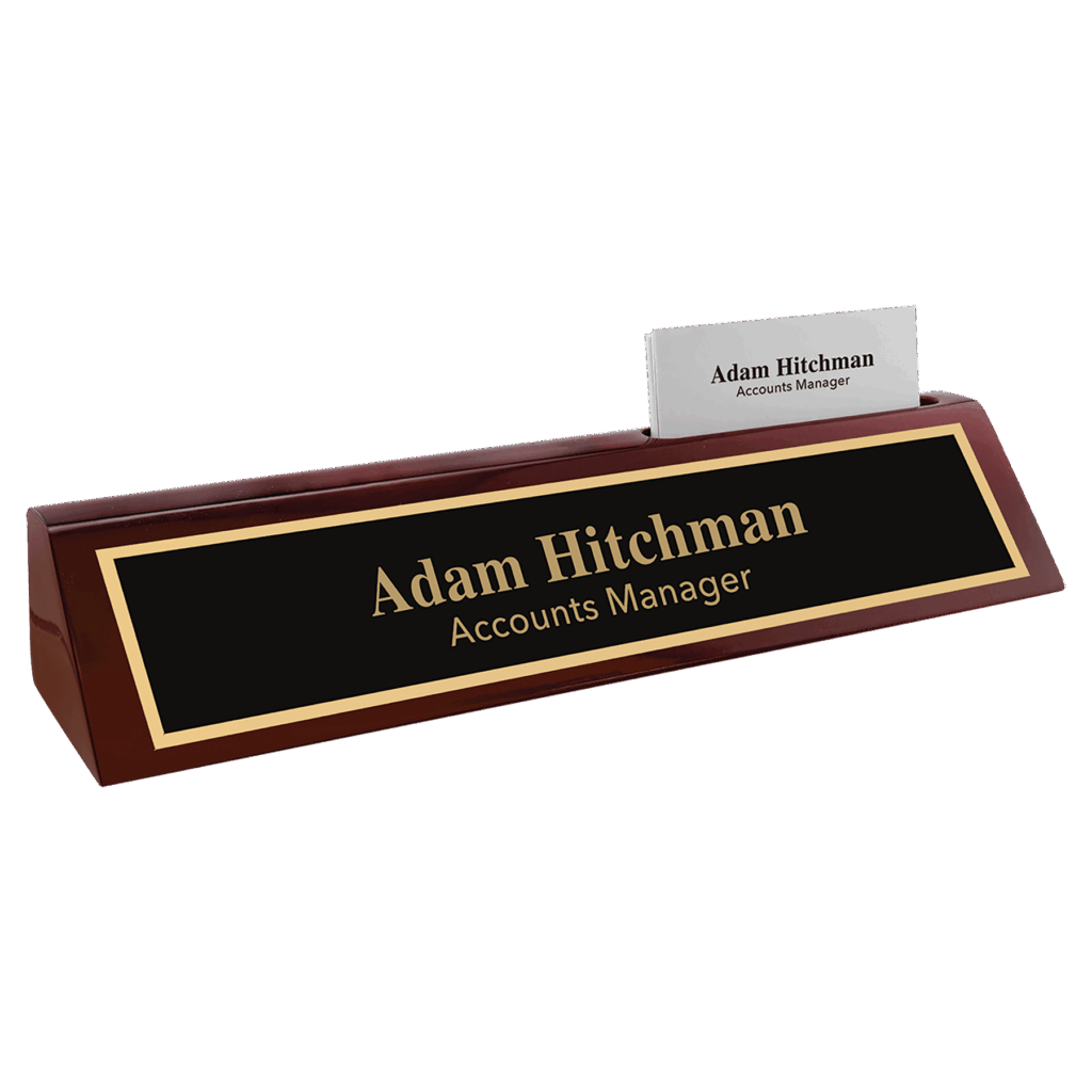 10 1/2" Rosewood Piano Finish Desk Wedge with Business Card Holder