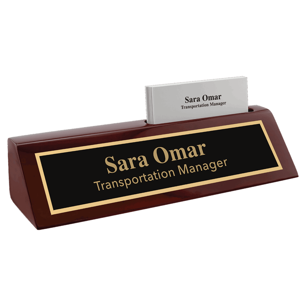 8 1/2" Rosewood Piano Finish Desk Wedge with Business Card Holder