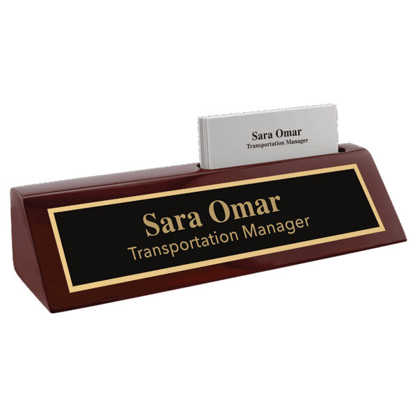 8 1/2" Rosewood Piano Finish Desk Wedge with Business Card Holder