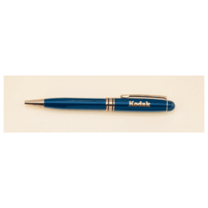 5 1/4" Blue Brass Pen with Clear Plastic Pen Case