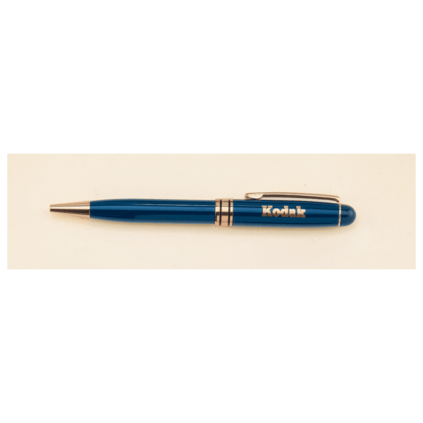 5 1/4" Blue Brass Pen with Clear Plastic Pen Case