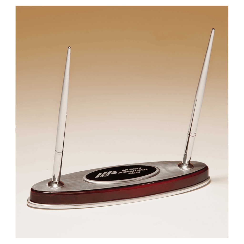 6 1/2" x 7 3/8" Rosewood Piano Finish Pen Set with Silver Aluminum Accents