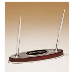 6 1/2" x 7 3/8" Rosewood Piano Finish Pen Set with Silver Aluminum Accents