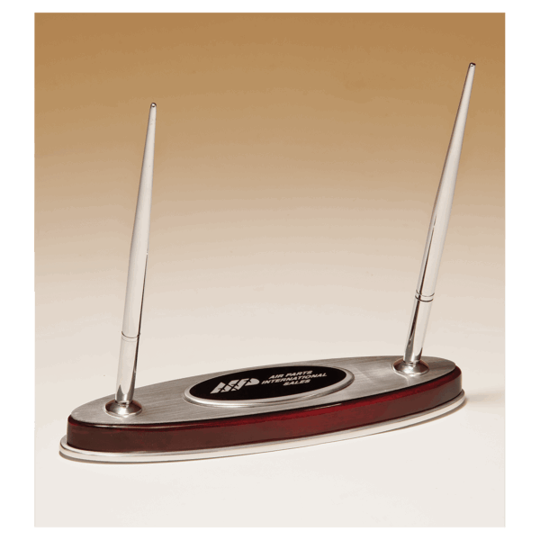 6 1/2" x 7 3/8" Rosewood Piano Finish Pen Set with Silver Aluminum Accents