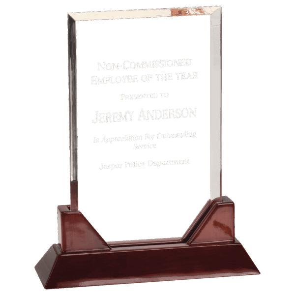 7 3/4" Rectangle Prestige Acrylic with Rosewood Piano Finish Base