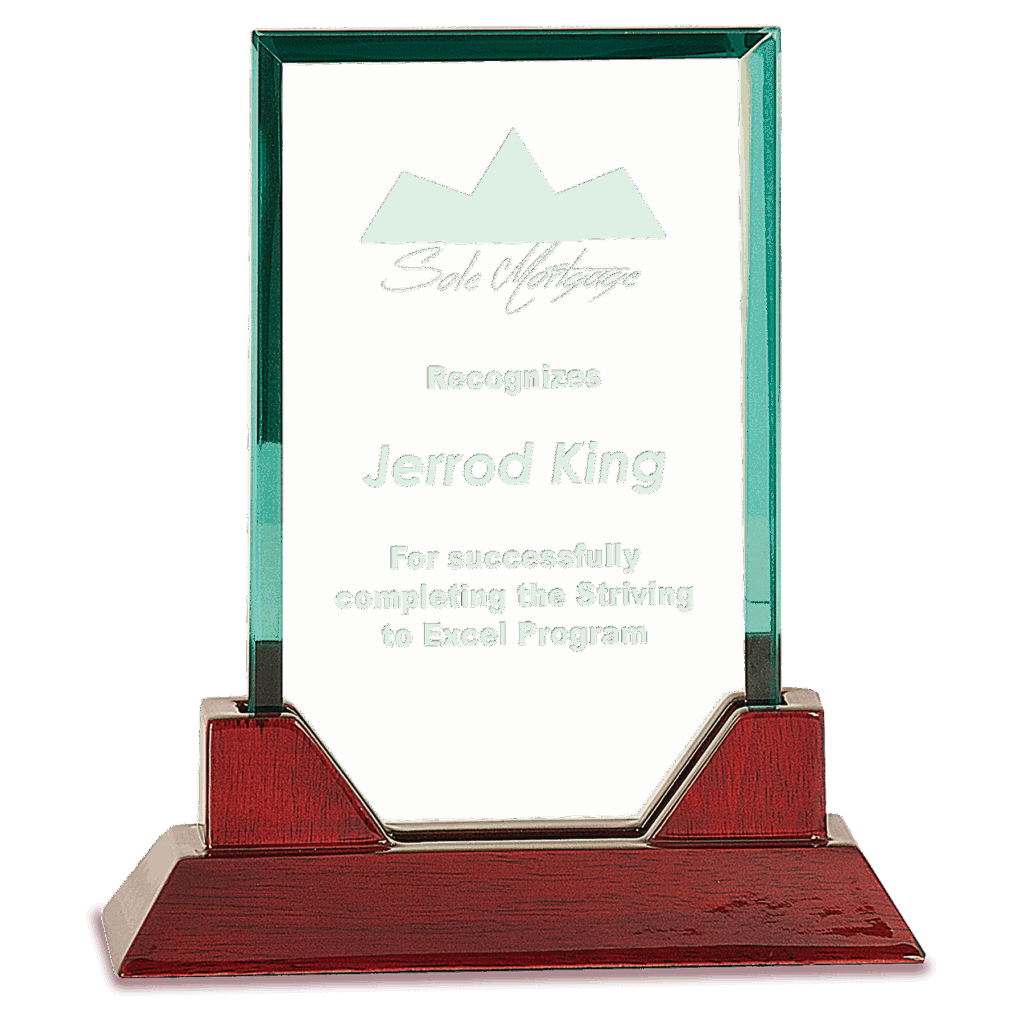 7 3/4" Jade Rectangle Prestige Glass with Rosewood Piano Finish Base