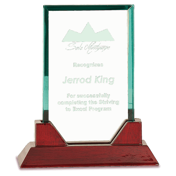 7 3/4" Jade Rectangle Prestige Glass with Rosewood Piano Finish Base