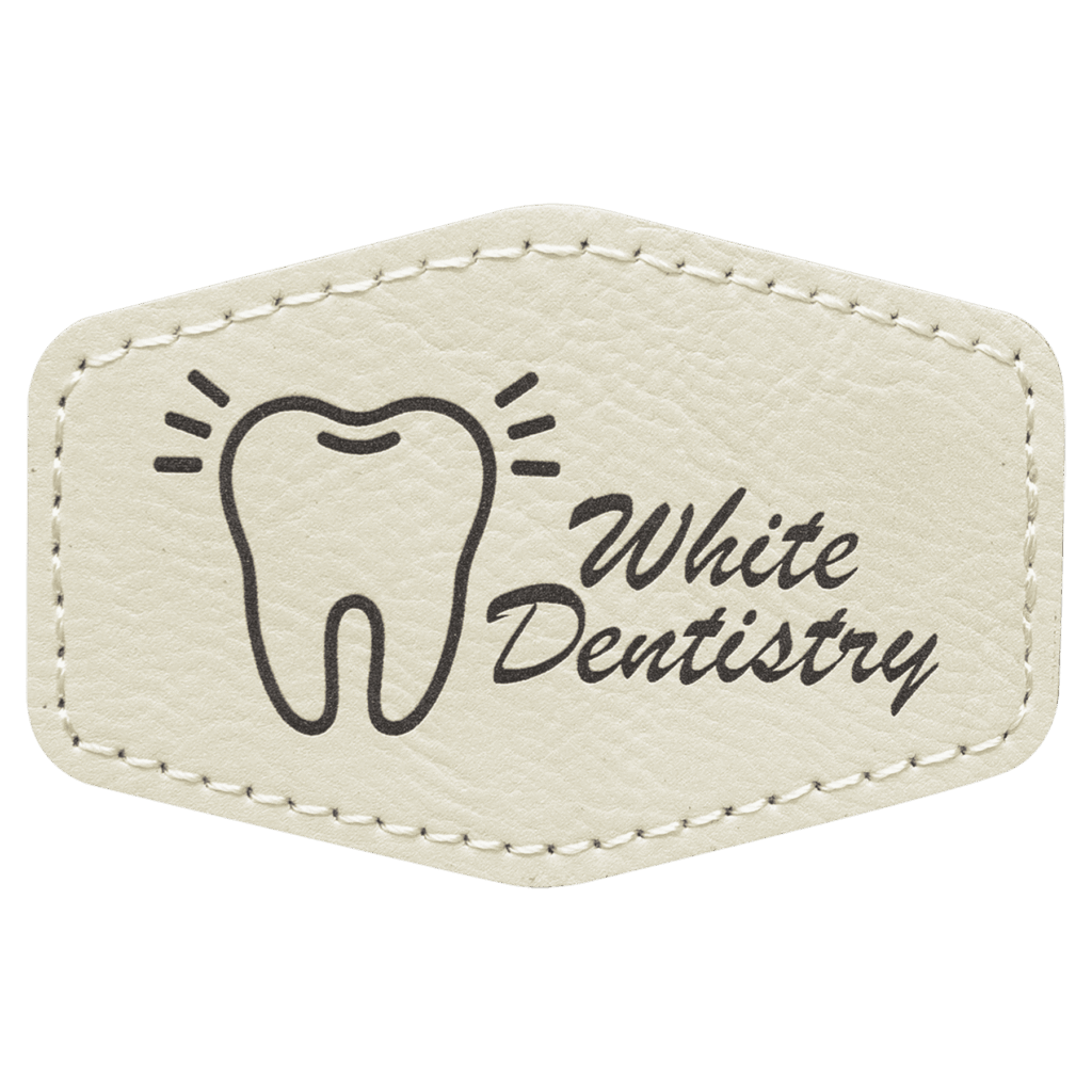 3" x 2" Hex White Laserable Leatherette Patch with Adhesive