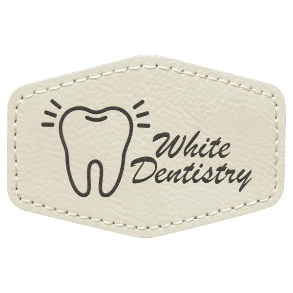 3" x 2" Hex White Laserable Leatherette Patch with Adhesive
