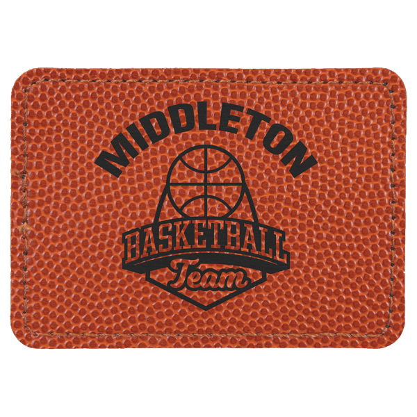 3 1/2" x 2 1/2" Rectangle Basketball Laserable Leatherette Patch with Adhesive