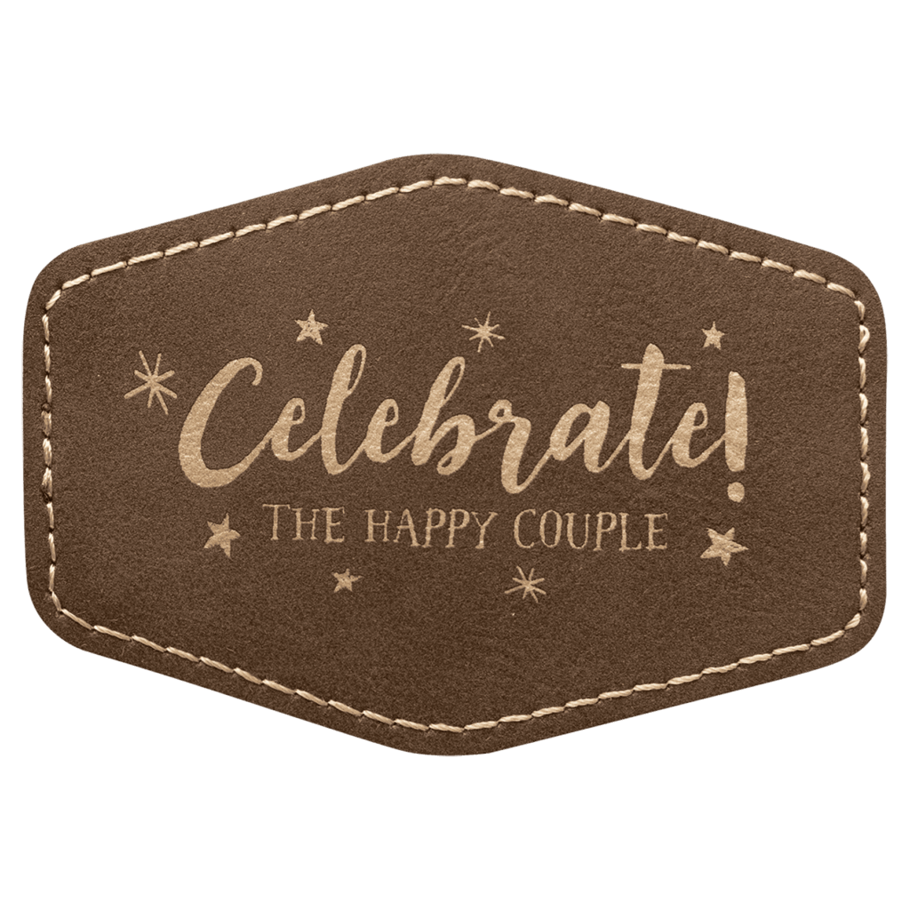 3 1/2" x 2 1/2" Hex Rustic/Gold Laserable Leatherette Patch with Adhesive