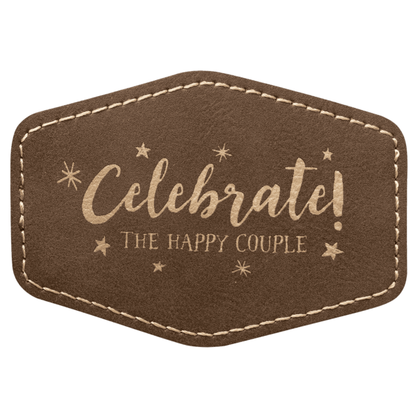 3 1/2" x 2 1/2" Hex Rustic/Gold Laserable Leatherette Patch with Adhesive