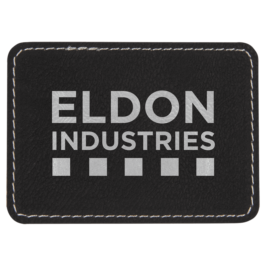 3 1/2" x 2 1/2" Black/Silver Laserable Leatherette Rectangle Patch with Kota Pro Adhesive