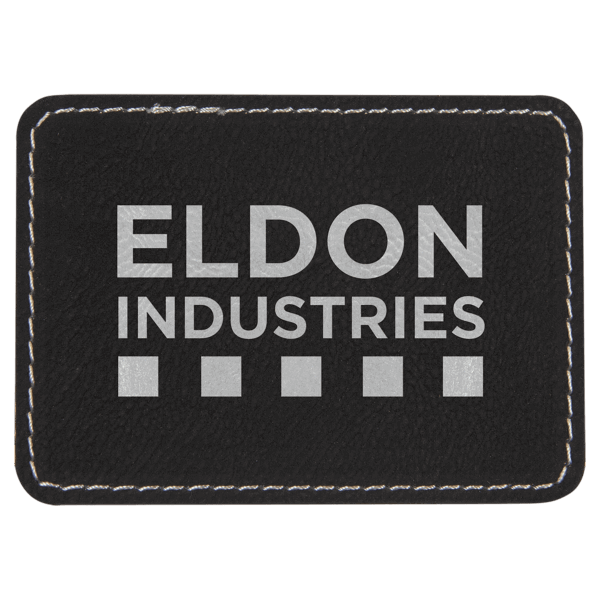 3 1/2" x 2 1/2" Black/Silver Laserable Leatherette Rectangle Patch with Kota Pro Adhesive