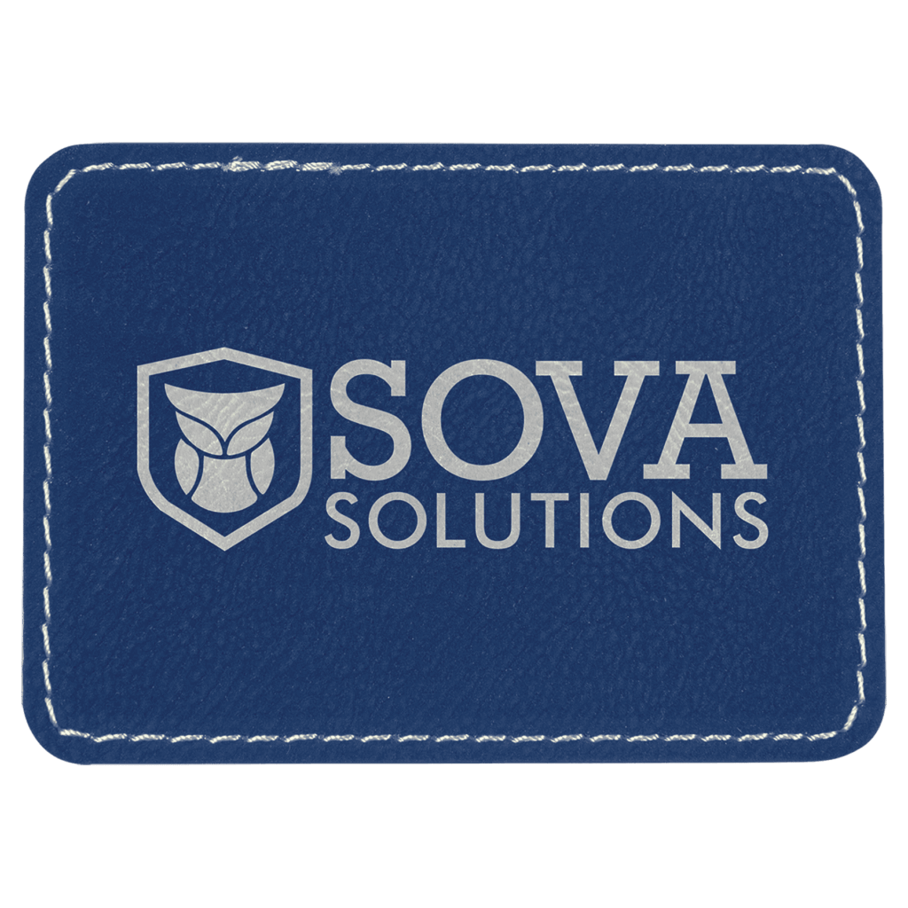 3 1/2" x 2 1/2" Blue/Silver Laserable Leatherette Rectangle Patch with Kota Pro Adhesive