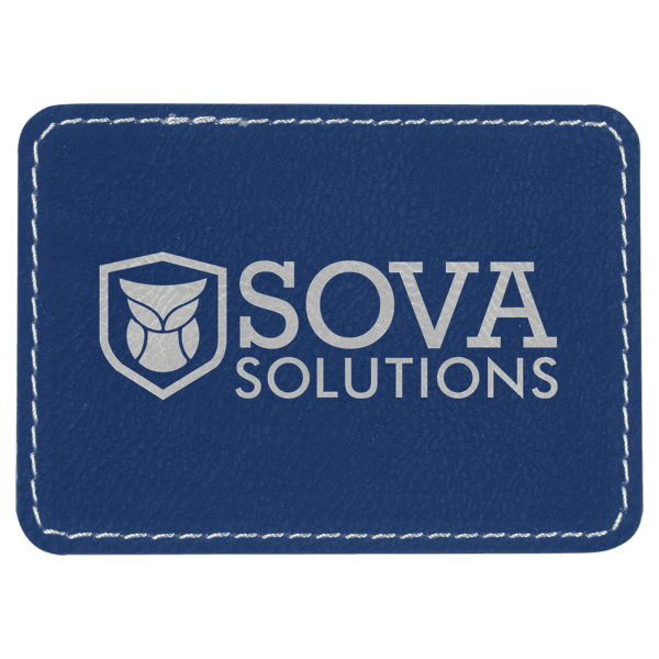 3 1/2" x 2 1/2" Blue/Silver Laserable Leatherette Rectangle Patch with Kota Pro Adhesive