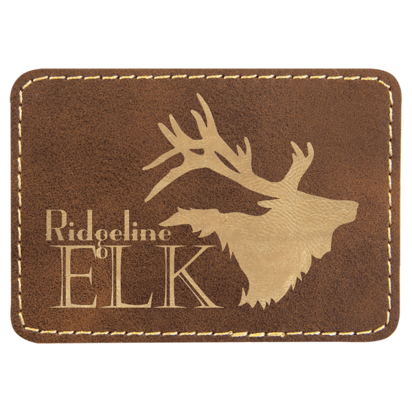 3 1/2" x 2 1/2" Rustic/Gold Laserable Leatherette Rectangle Patch with Kota Pro Adhesive