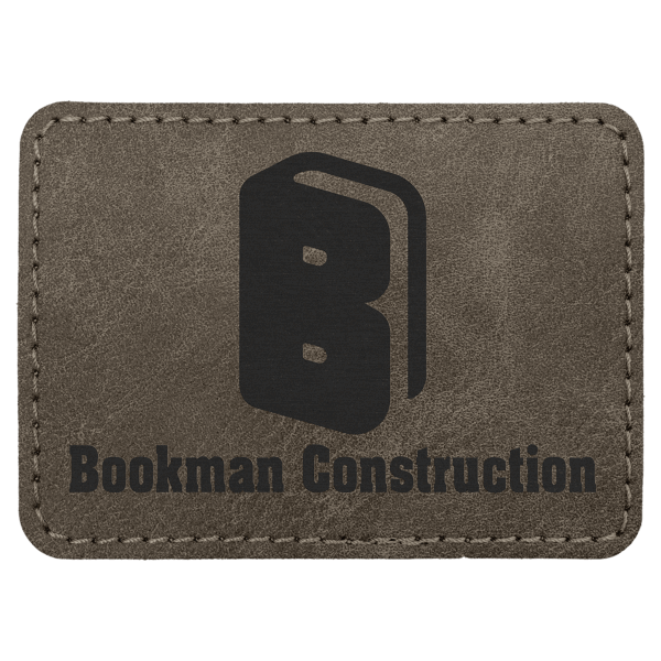 3 1/2" x 2 1/2" Dark Gray Premier Laserable Leatherette Rectangle Patch with Kota Pro Adhesive - Creekside Collection