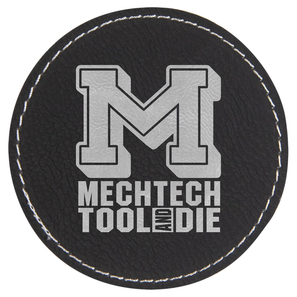 3" Round Black/Silver Laserable Leatherette Patch with Adhesive
