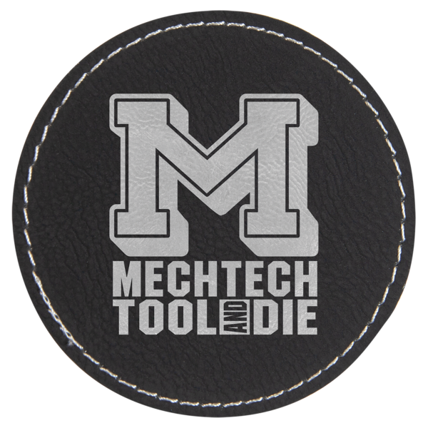 3" Round Black/Silver Laserable Leatherette Patch with Adhesive