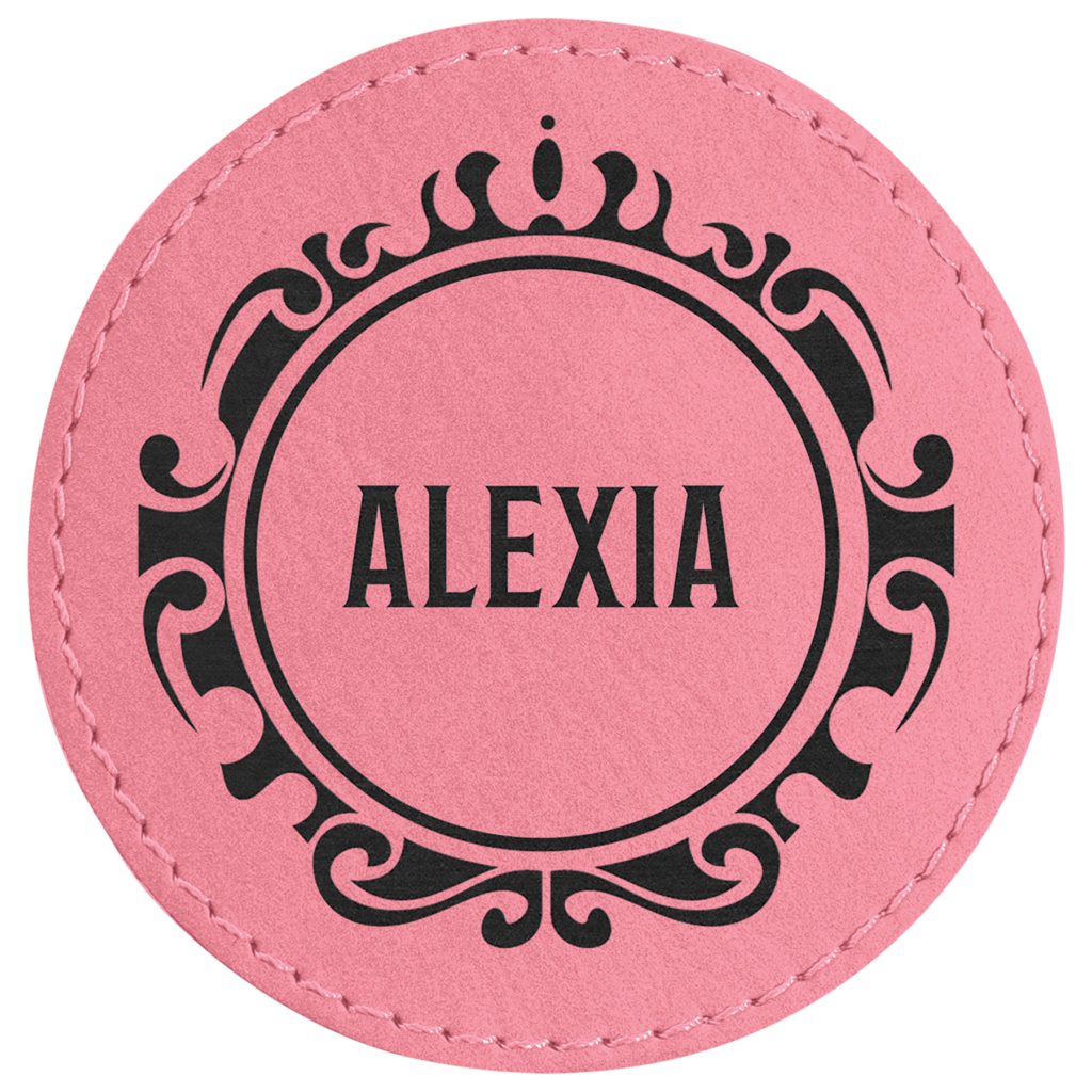 3" Round Pink Laserable Leatherette Patch with Adhesive