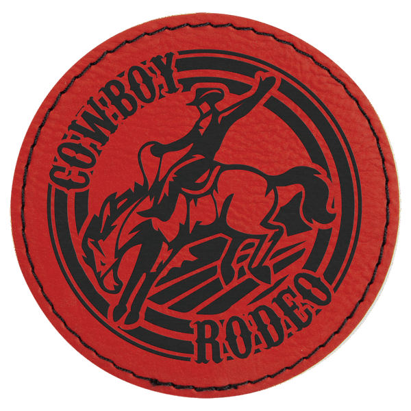3" Round Red Laserable Leatherette Patch with Adhesive