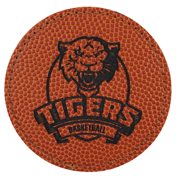 3" Round Basketball Laserable Leatherette Patch with Adhesive
