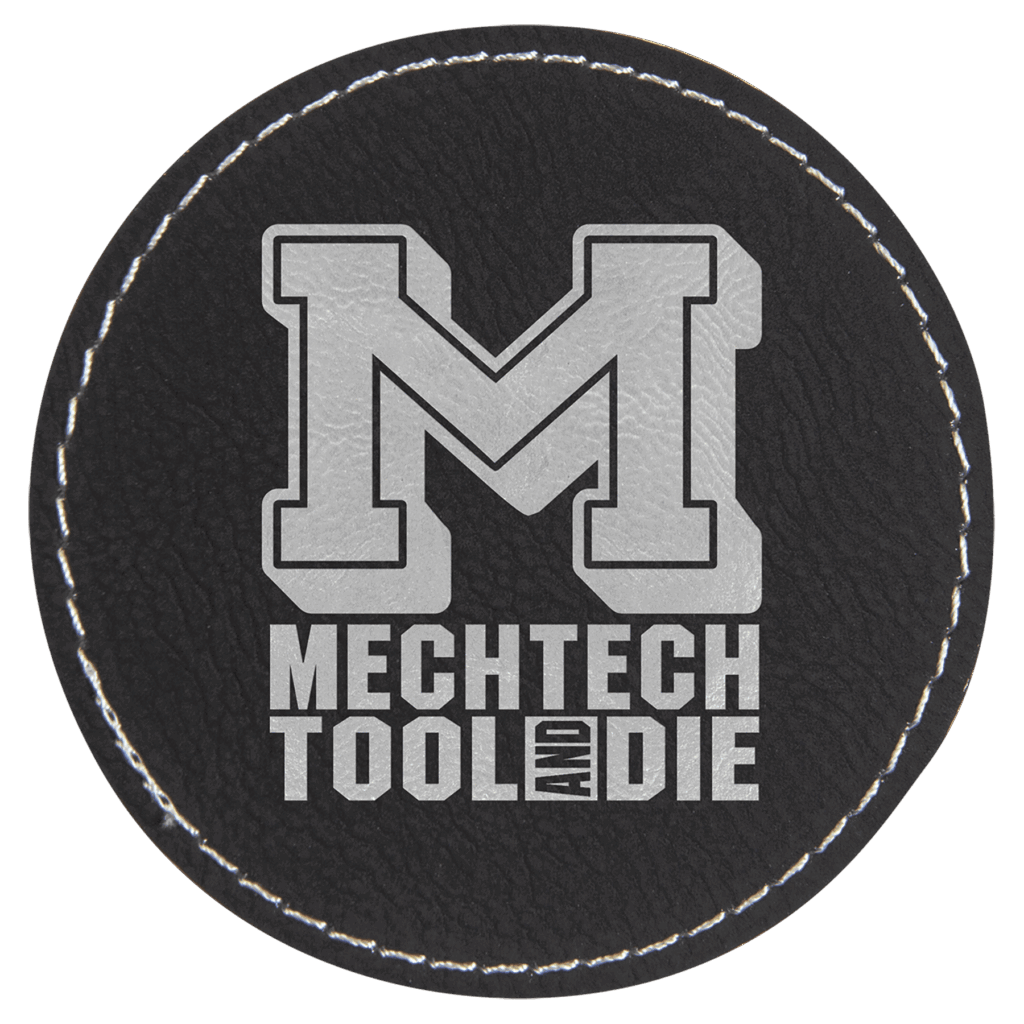 3" Black/Silver Laserable Leatherette Round Patch with Kota Pro Adhesive