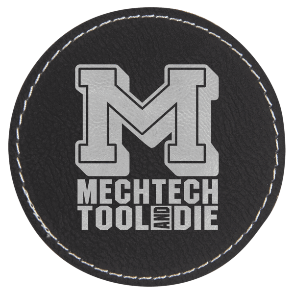 3" Black/Silver Laserable Leatherette Round Patch with Kota Pro Adhesive