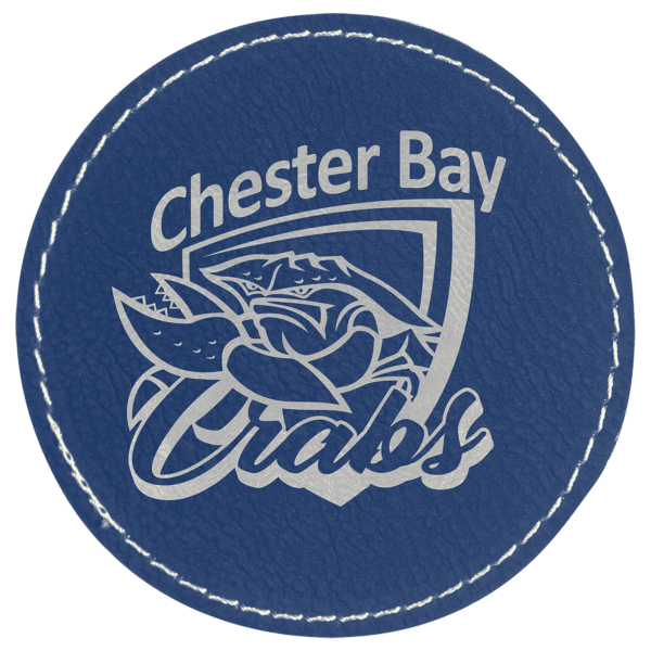 3" Blue/Silver Laserable Leatherette Round Patch with Kota Pro Adhesive