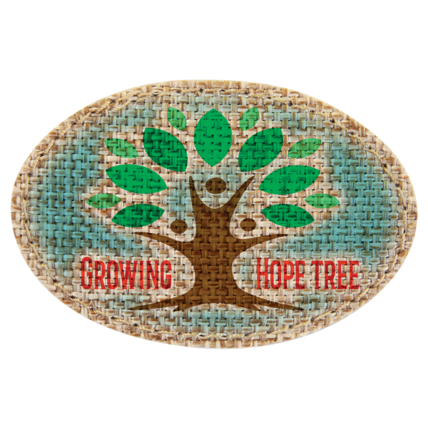 3" x 2" Oval Burlap Sublimatable Patch with Adhesive