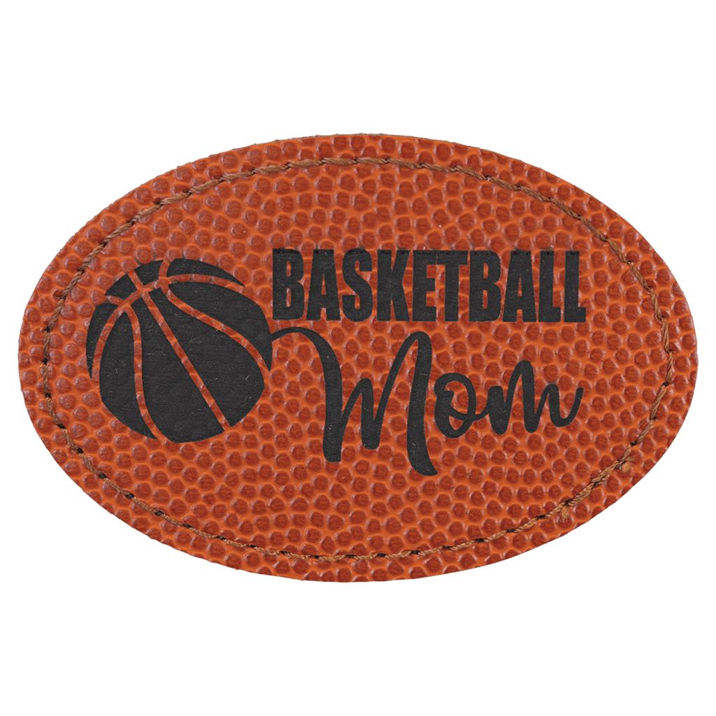 3" x 2" Oval Basketball Laserable Leatherette Patch with Adhesive