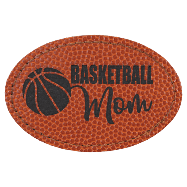 3" x 2" Oval Basketball Laserable Leatherette Patch with Adhesive