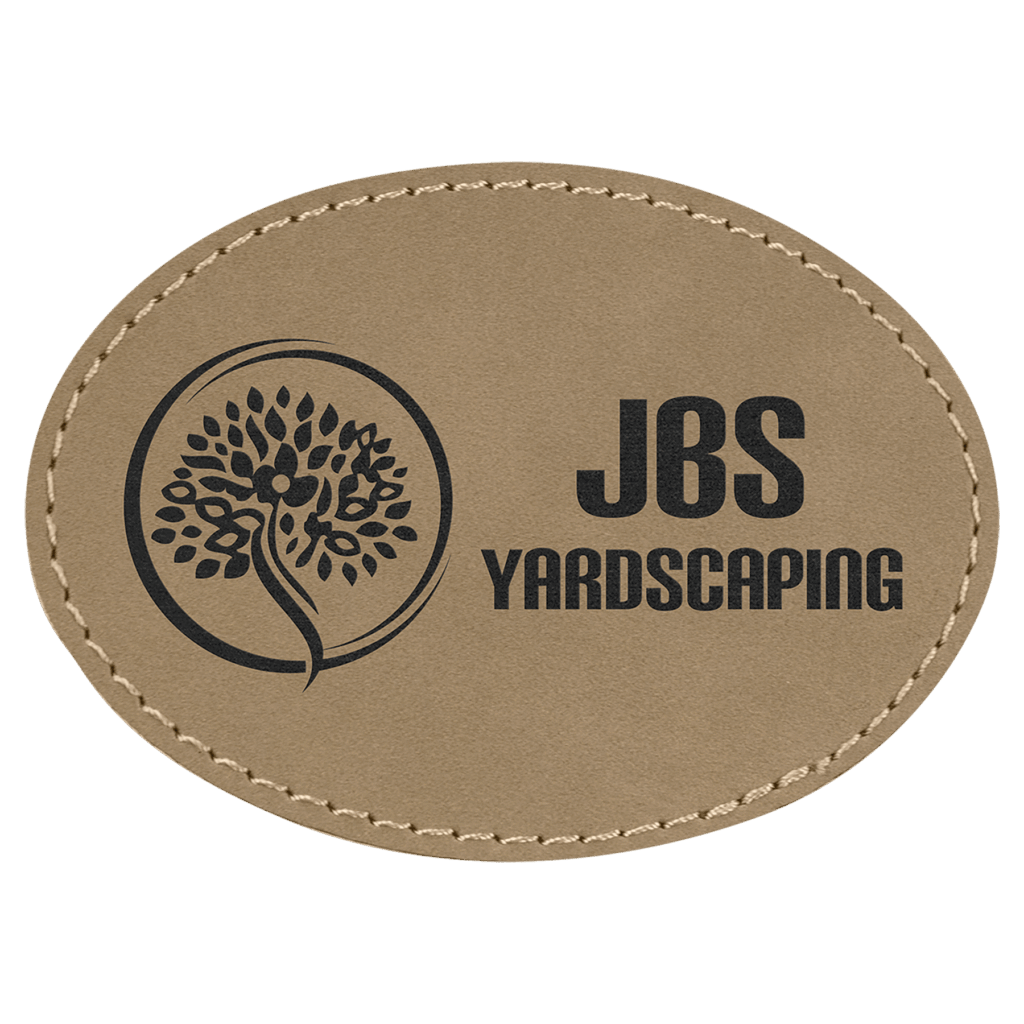 3 1/2" x 2 1/2" Light Brown Laserable Leatherette Oval Patch with Adhesive