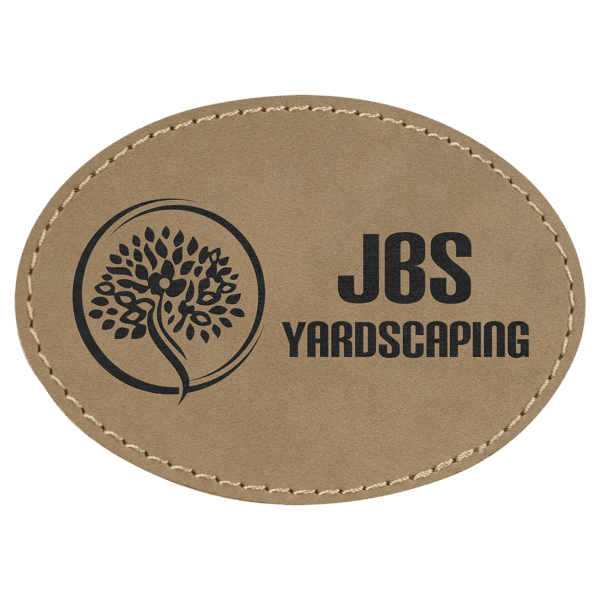 3 1/2" x 2 1/2" Light Brown Laserable Leatherette Oval Patch with Adhesive