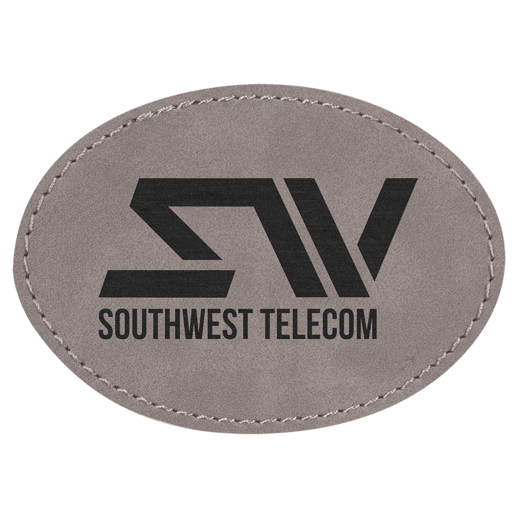 3 1/2" x 2 1/2" Gray Laserable Leatherette Oval Patch with Adhesive