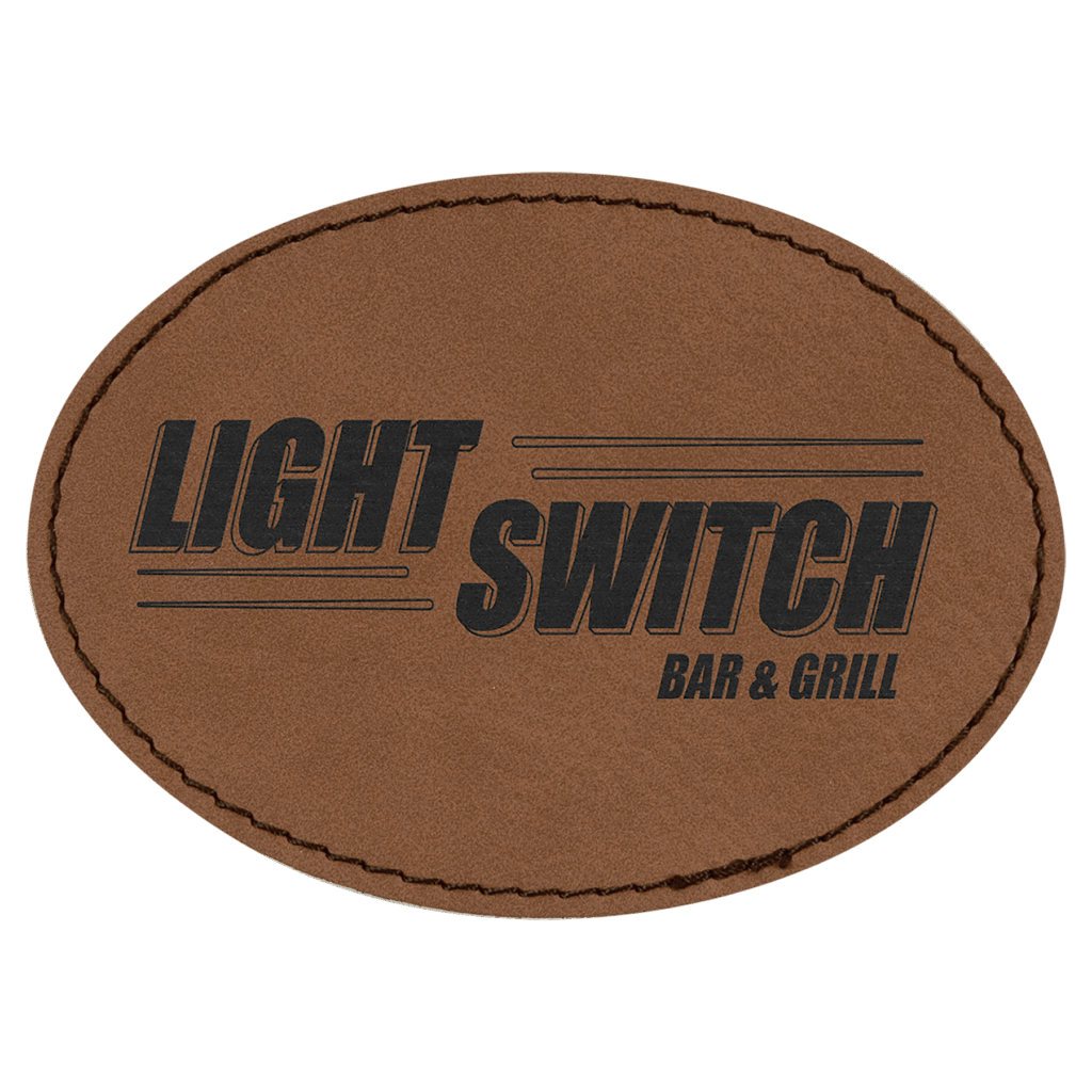 3 1/2" x 2 1/2" Dark Brown Laserable Leatherette Oval Patch with Adhesive