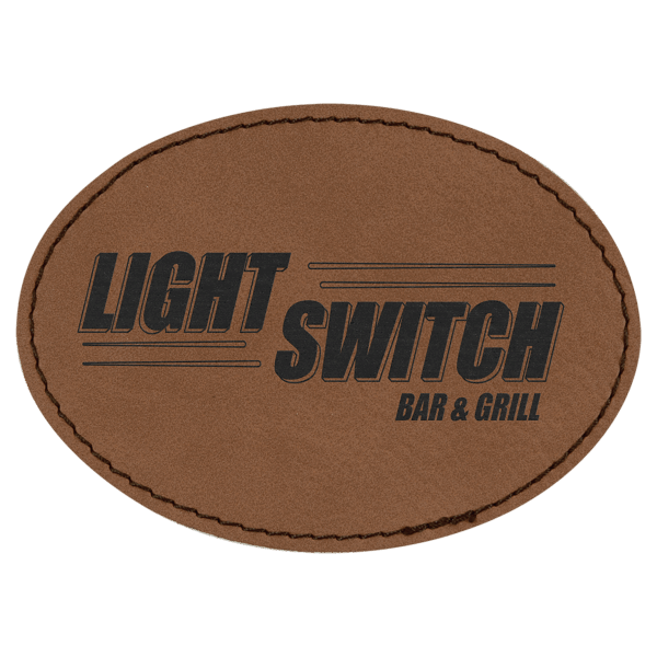3 1/2" x 2 1/2" Dark Brown Laserable Leatherette Oval Patch with Adhesive
