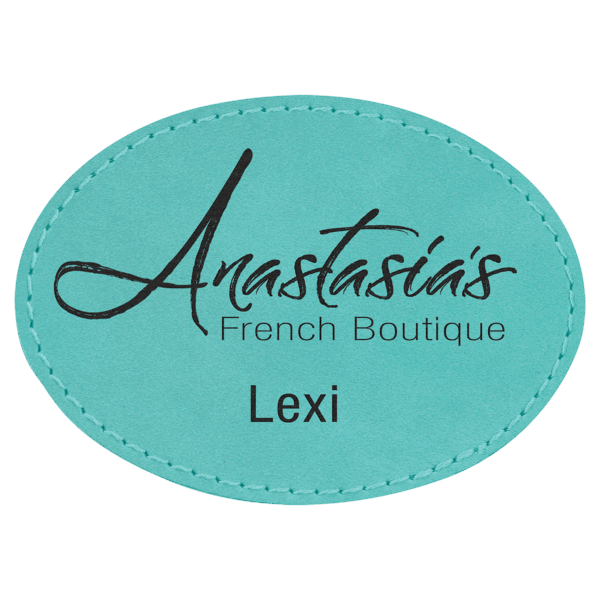 3 1/2" x 2 1/2" Teal Laserable Leatherette Oval Patch with Adhesive