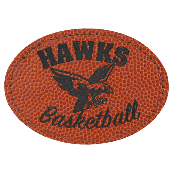 3 1/2" x 2 1/2" Basketball Laserable Leatherette Oval Patch with Adhesive