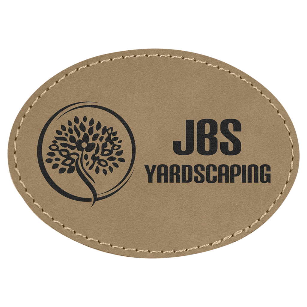 3 1/2" x 2 1/2" Light Brown Laserable Leatherette Oval Patch with Kota Pro Adhesive