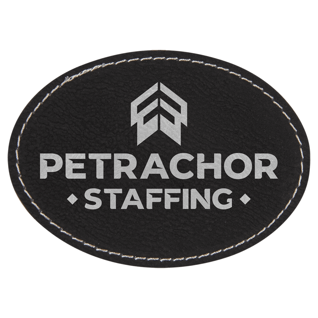 3 1/2" x 2 1/2" Black/Silver Laserable Leatherette Oval Patch with Kota Pro Adhesive