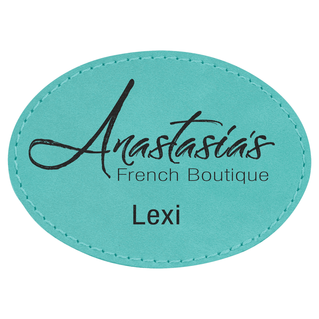 3 1/2" x 2 1/2" Teal Laserable Leatherette Oval Patch with Kota Pro Adhesive