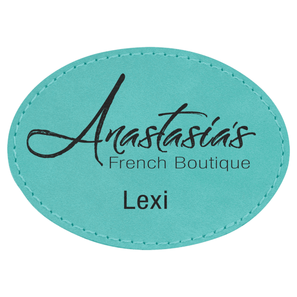 3 1/2" x 2 1/2" Teal Laserable Leatherette Oval Patch with Kota Pro Adhesive